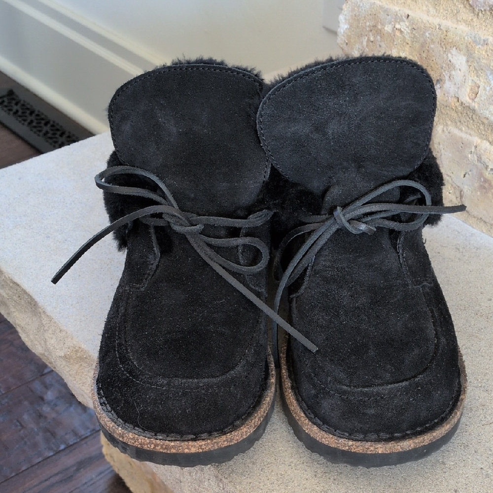 BIRKENSTOCK I Bakki Black Suede Genuine Shearling Ankle Chukka Boots, 40 - Picture 4 of 16